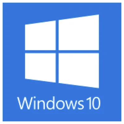 Windows 10 logo with blue window icon, representing Microsoft's operating system for PCs and laptops.